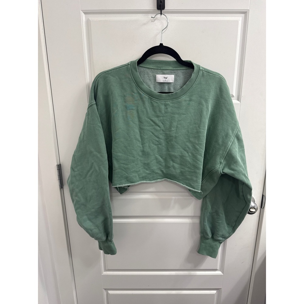 3/$30 Aritzia Tna Cropped Sweatshirt Green Raw Hem Crew Neck Pullover‎ Size 2